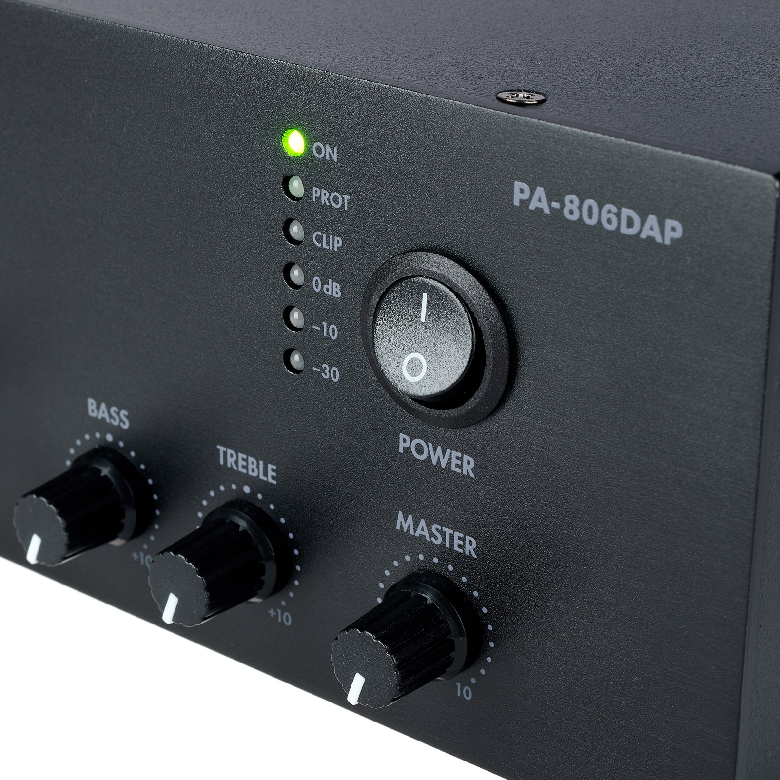 Bedienelemente des Monacor PA-806DAP ELA-Verstärkers