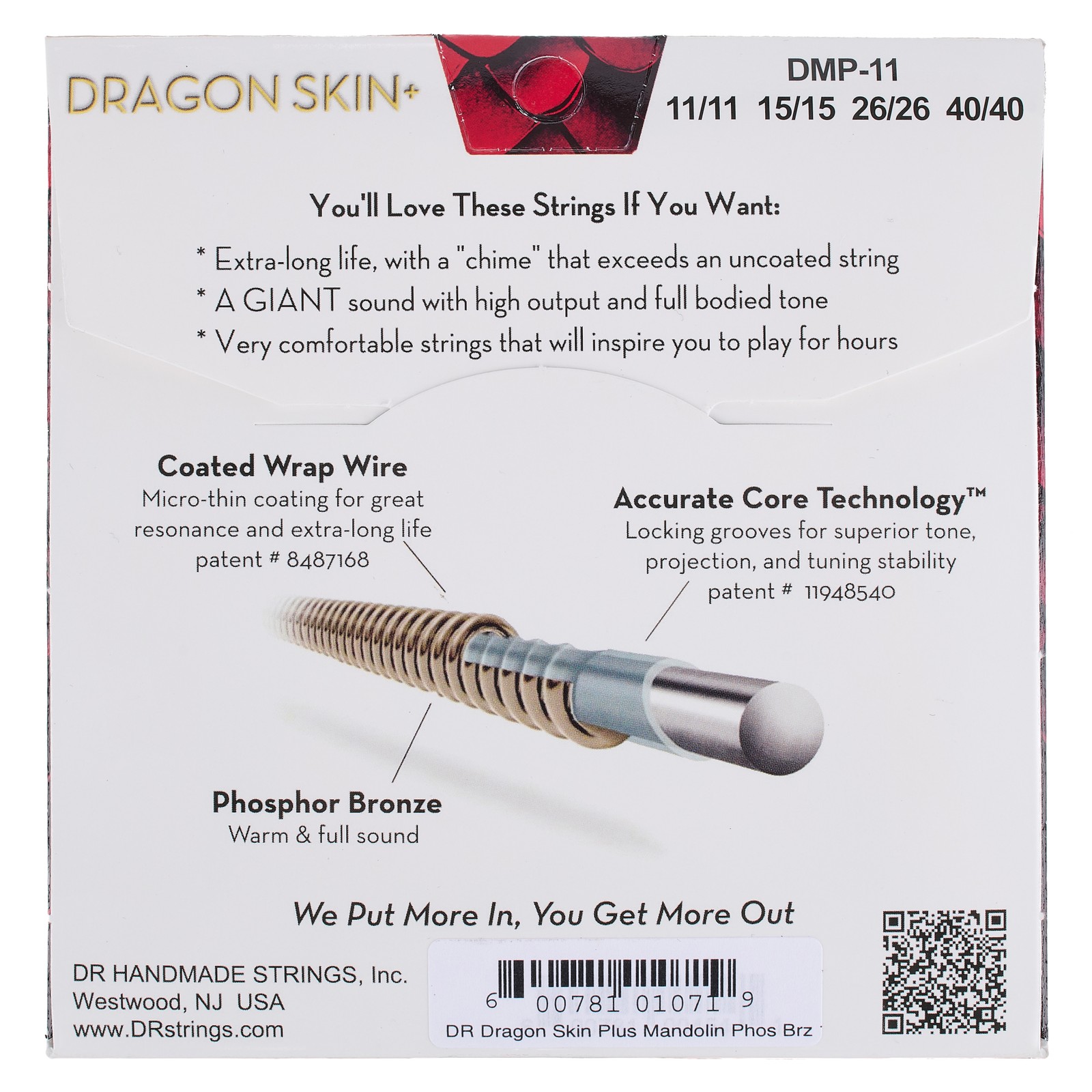 DR Strings Dragon Skin+ DMP-11 Coated, Verpackung Rückseite