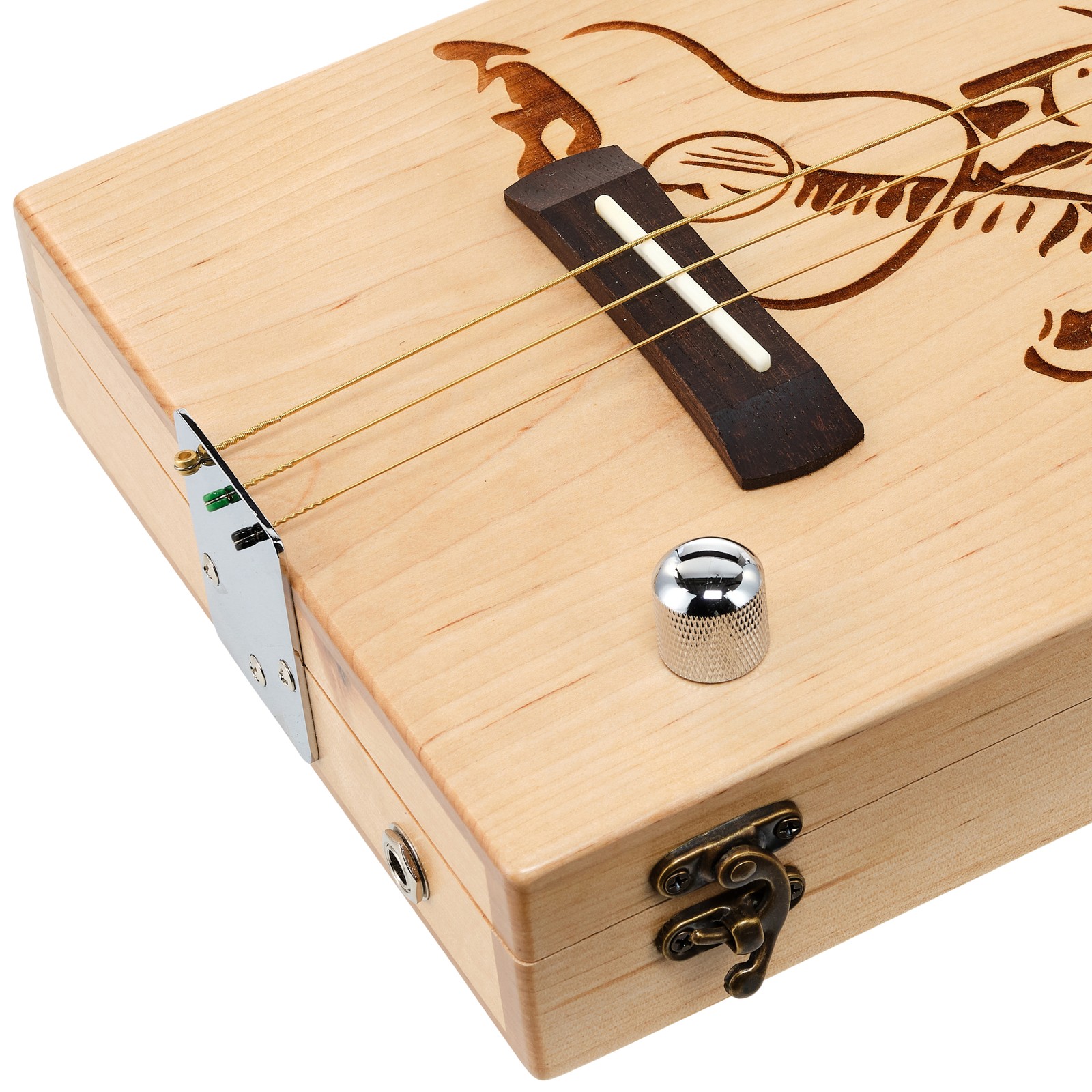 Pickup und Steg der Thomann Cigar Box Guitar Piezo PU