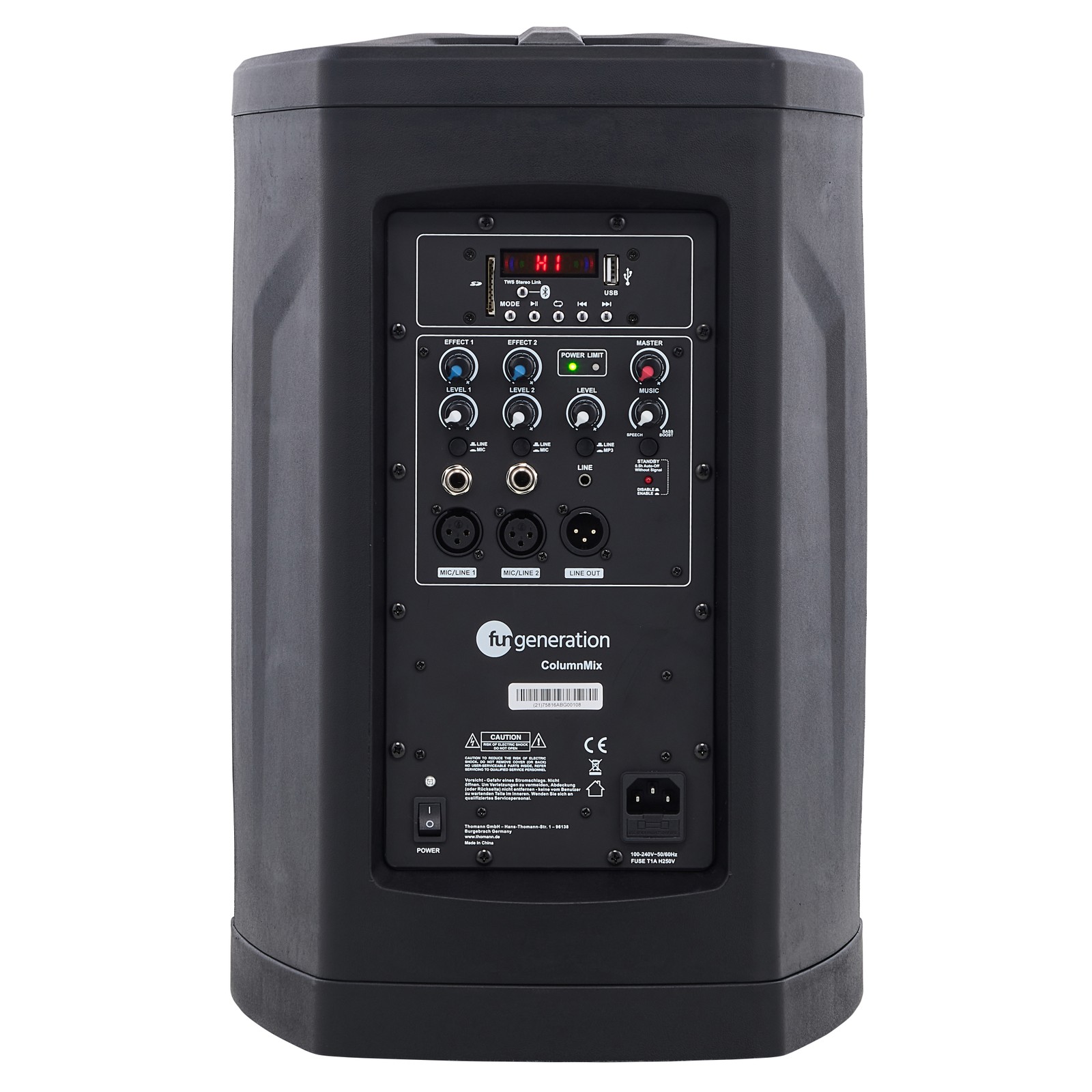 Rückseite mit Reglern und Anschlüssen am Fun Generation Columnmix