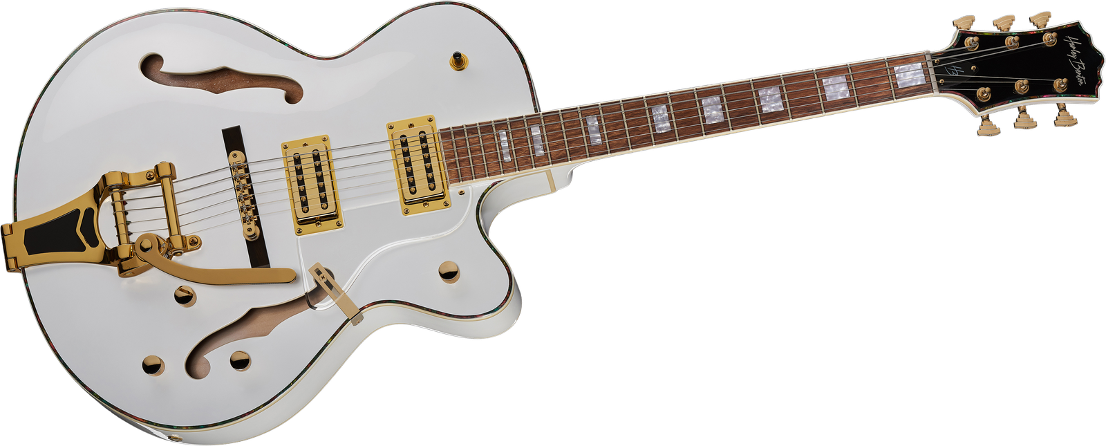Semiakustik E-Gitarre Harley Benton BigTone White Vintage Series von vorne