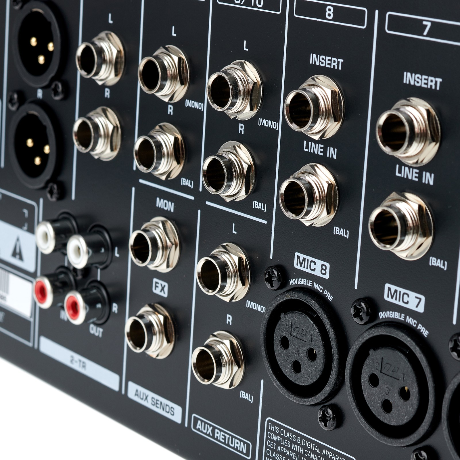 Connections on the Behringer RX1202FX V2 12-channel rack mixer
