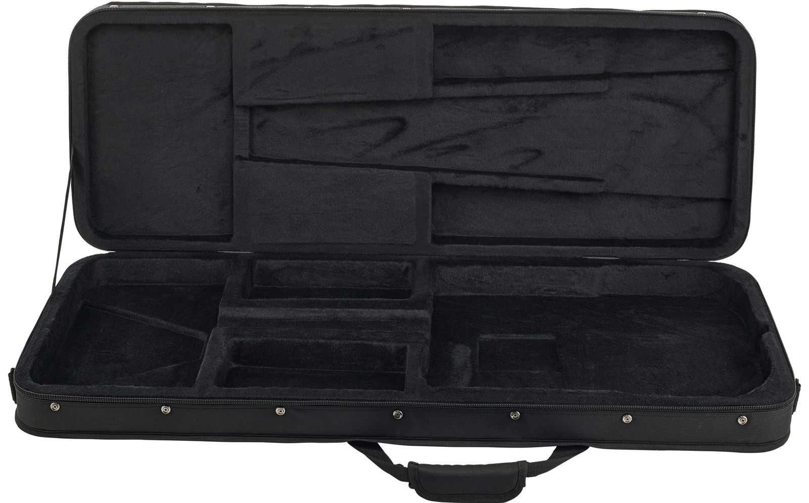 Offener Gitarrenkoffer mit Zubehörfächern