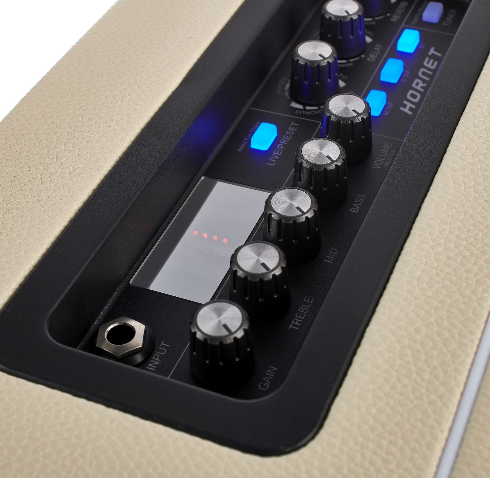 Bedienfeld des Mooer Hornet Modeling Combo mit Bluetooth für E-Gitarre