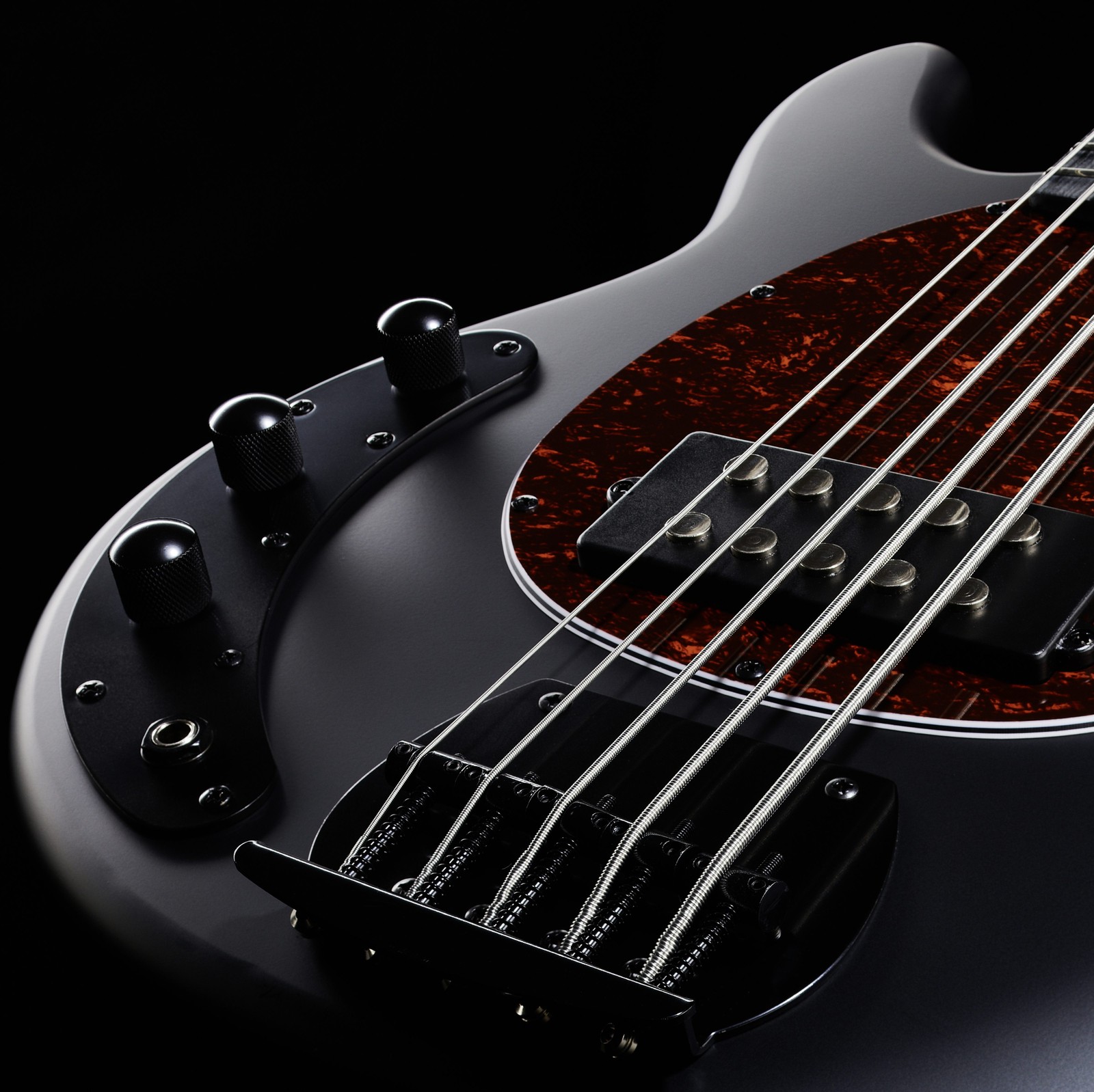 Mattschwarzer Korpus mit Tortoise Pickguard und Humbucker Pickup