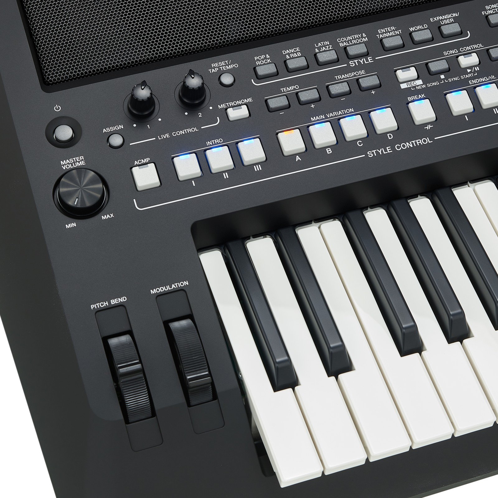 Boutons, touches et molettes sur la partie gauche du PSR-SX600 de Yamaha