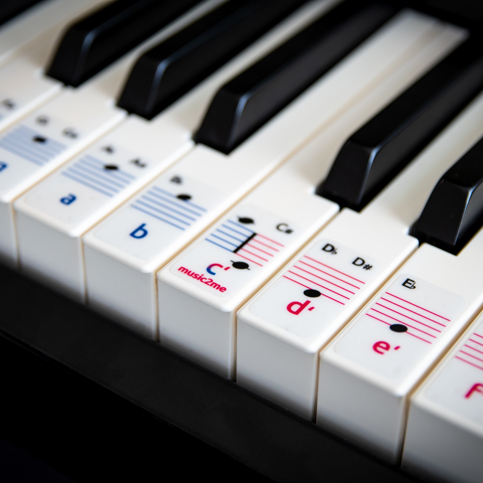 Piano keyboard with music2me Piano Stickers