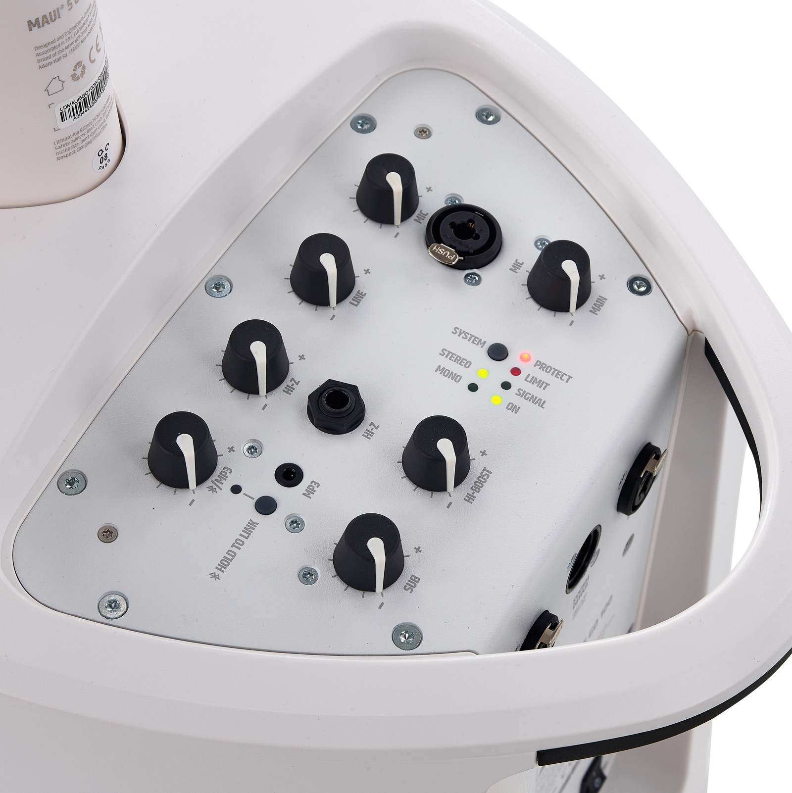 Steuerelemente auf der Oberseite des Subwoofers vom LD Systems Maui 5 Go 100 W