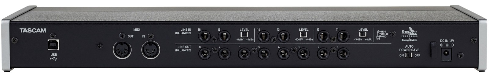 Rear view of the Tascam US-16x08
