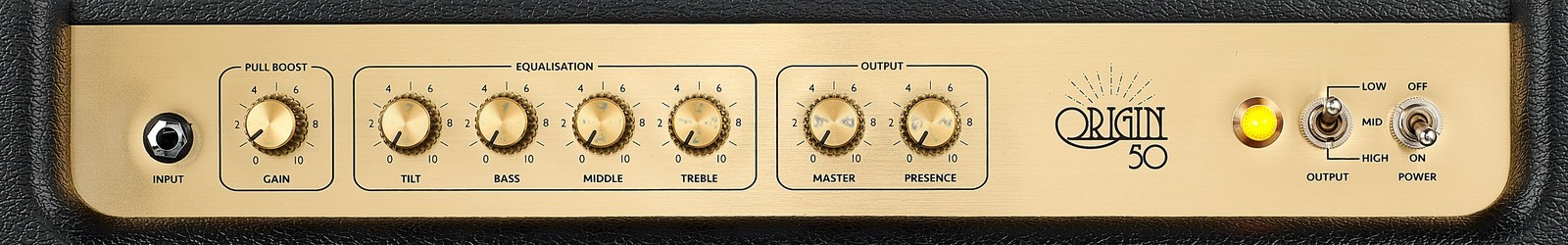 Controls on the Marshall Origin 50C Tube combo amp for E-Guitar