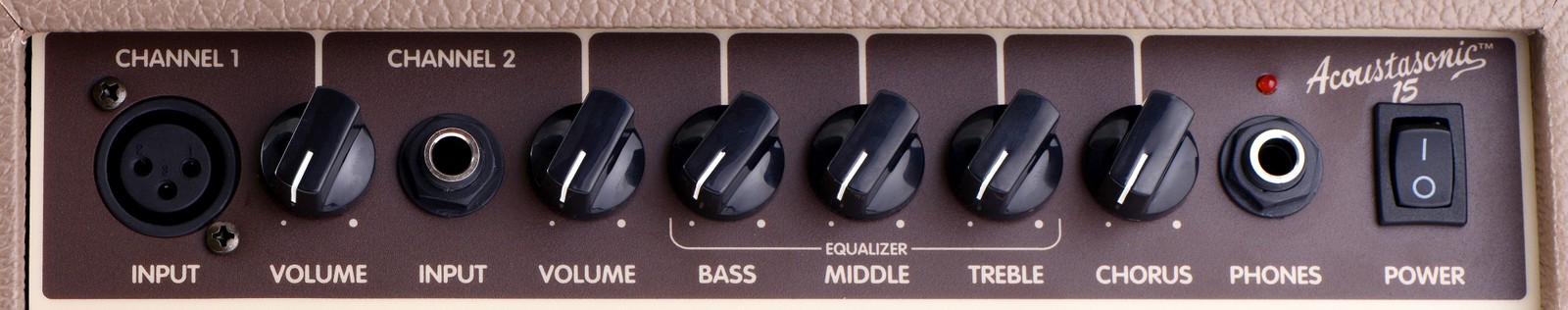 Controls on the Fender Acoustasonic 15 Combo for Acoustic Guitars