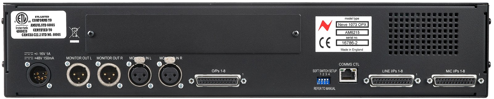 Rückseite des Neve 1073OPX mit Anschlüssen