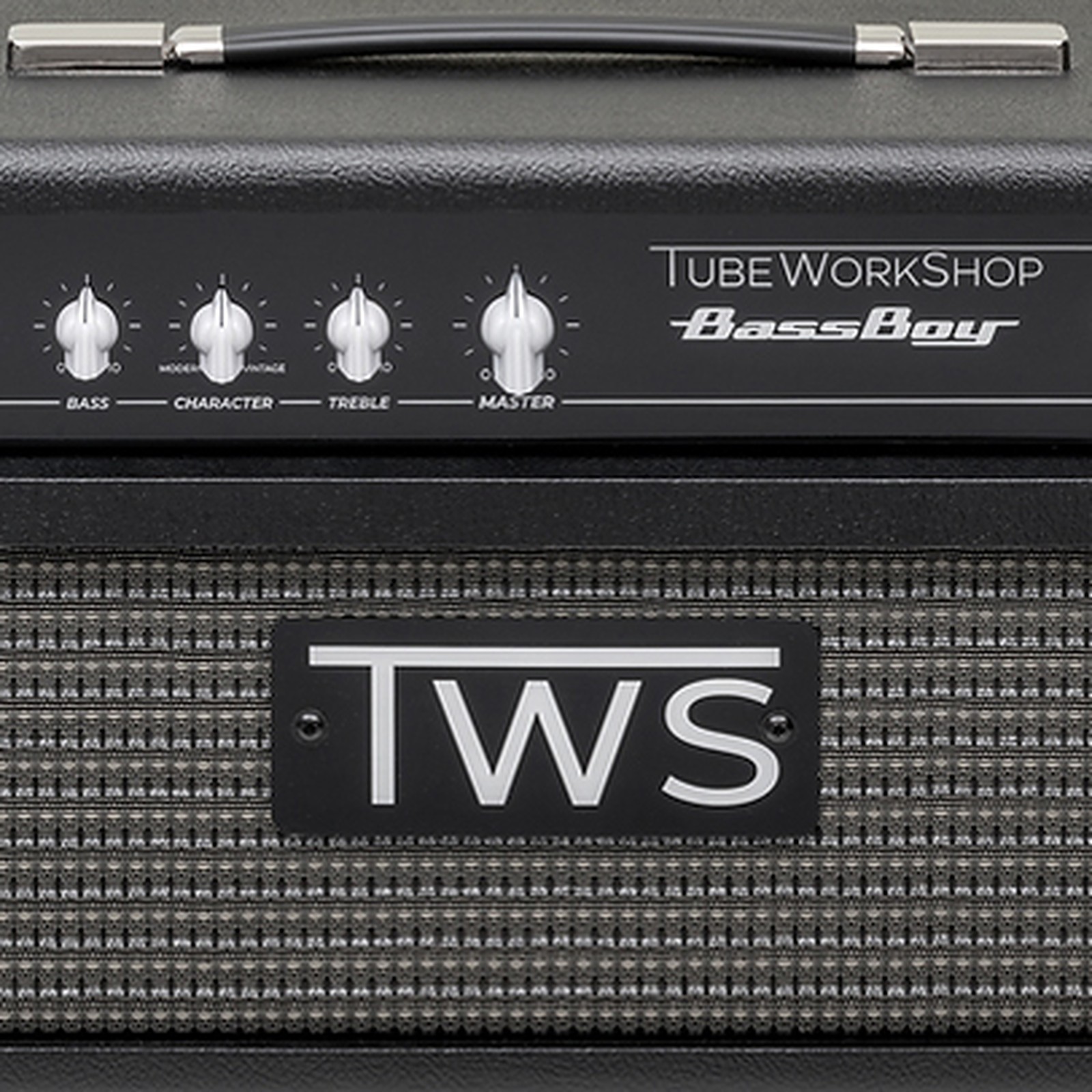 TWS Logo am BassBoy Top Röhrentopteil für E-Bass