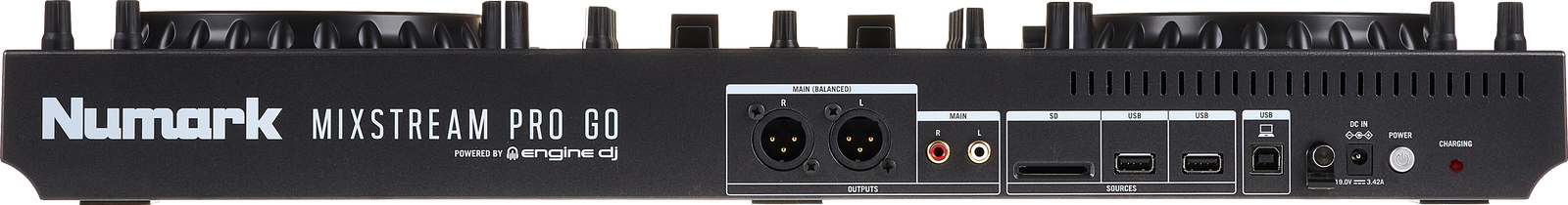 Detalle del Numark Mixstream Pro GO Consola de DJ inteligente recargable de 2 decks