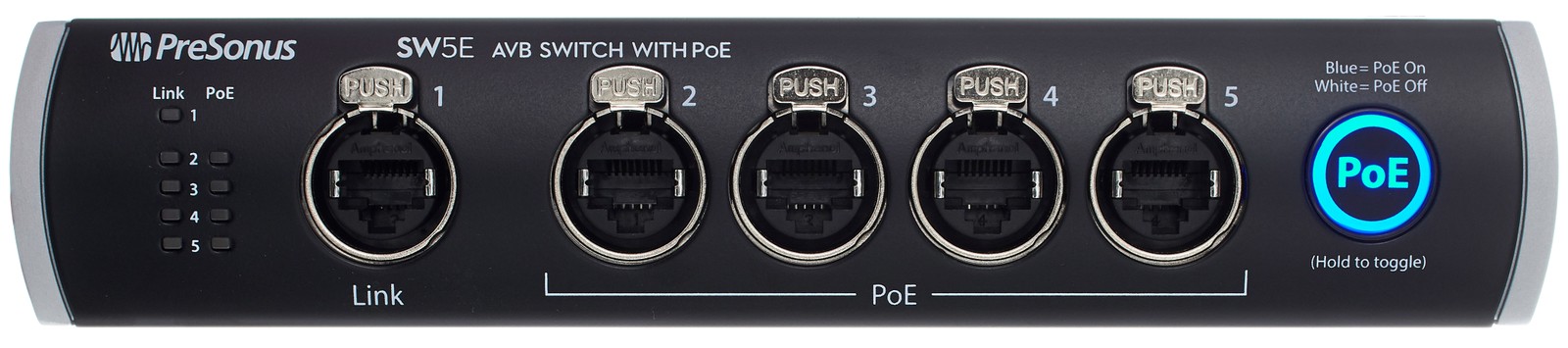 Vorderseite des Presonus SW5E AVB Switch