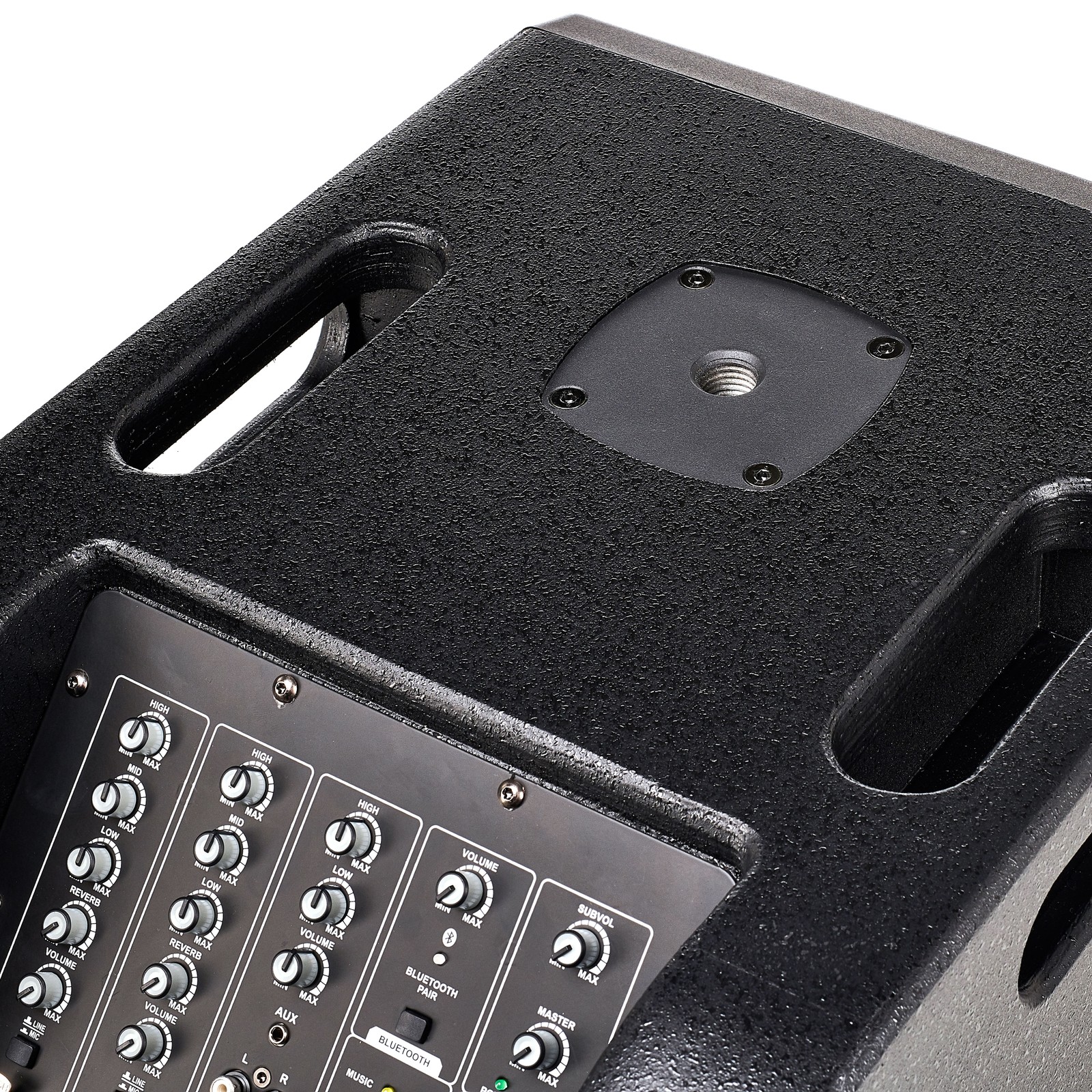 M20 Gewinde am Subwoofer des Fun Generation Satmix 2.1 PA System mit DSP und Bluetooth