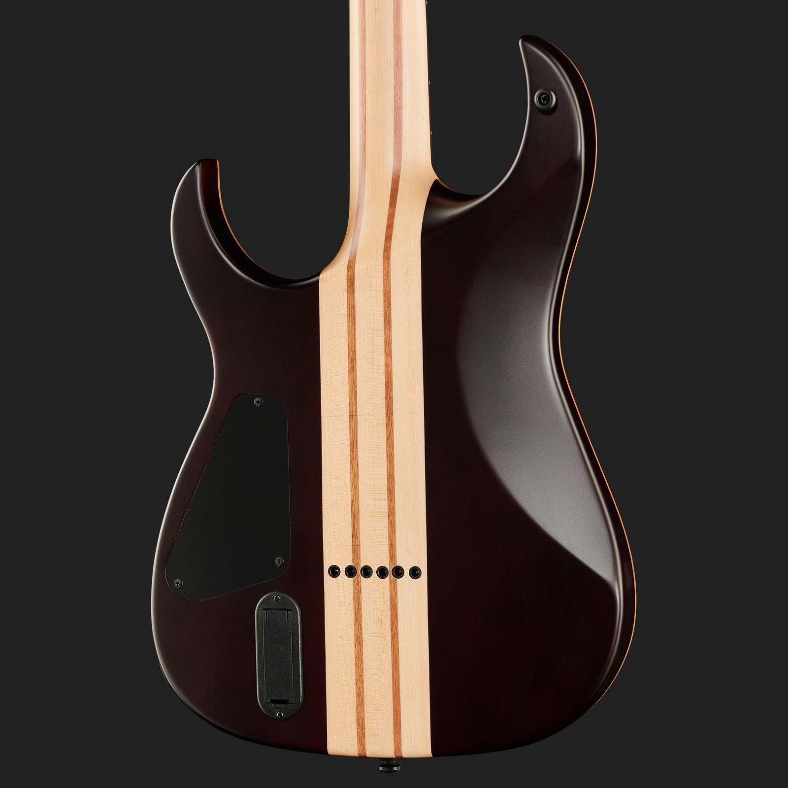 Durchgehender mehrstreifiger Hals auf der Rückseite der Harley Benton Amarok-BT BKRD Quilted Burst