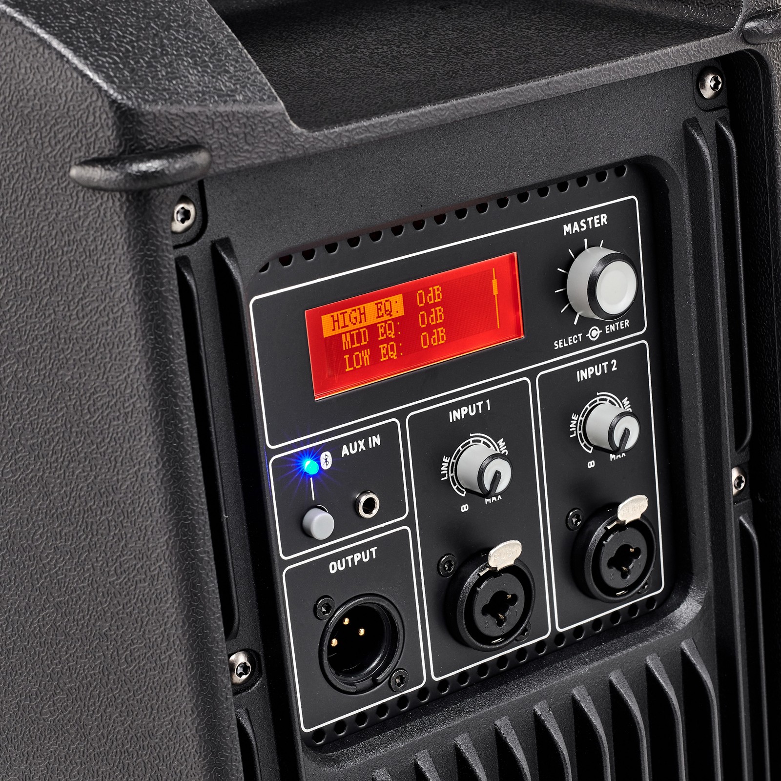 Bedienelemente und LED-Anzeige des Behringer DR112DSP Lautsprechers