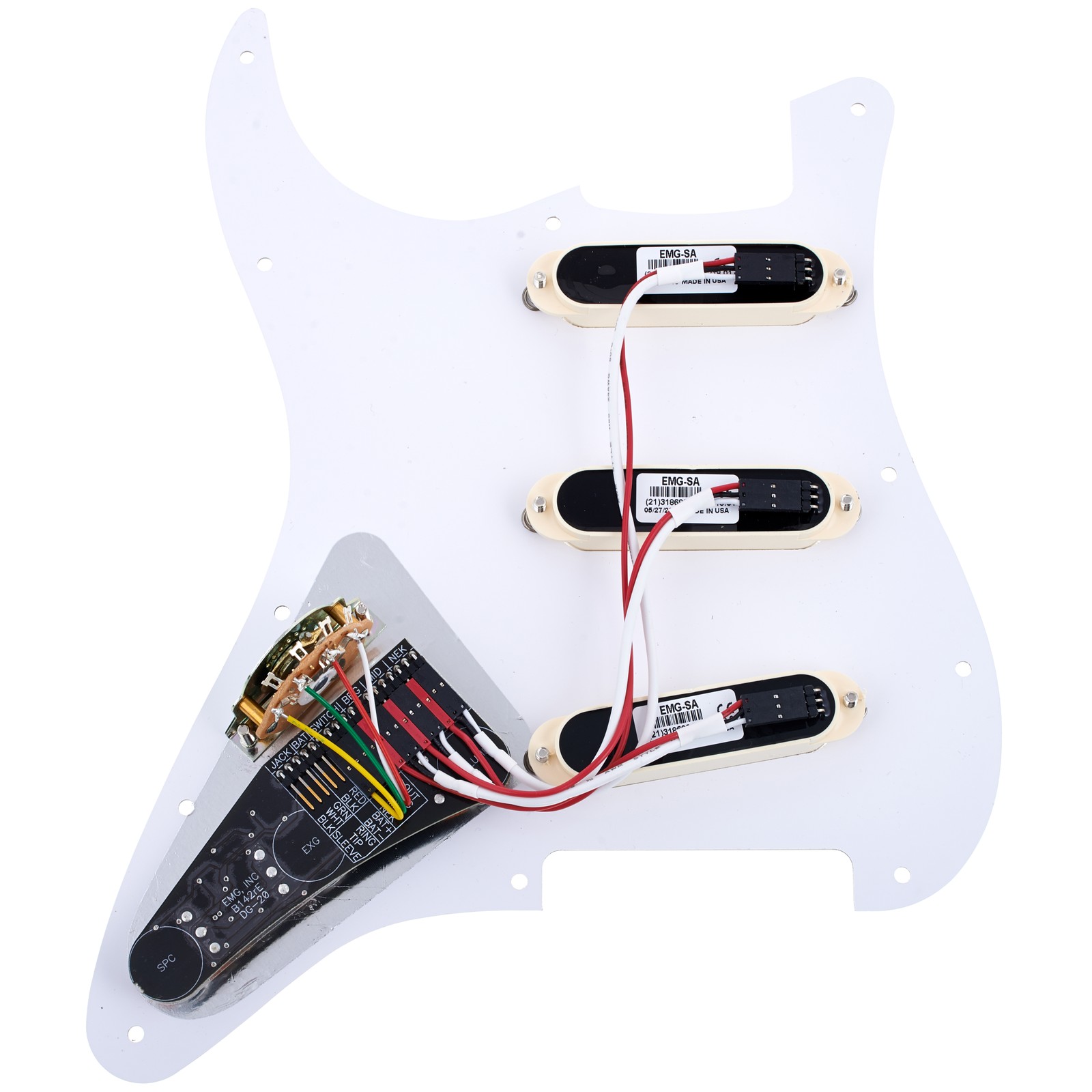 Rückseite des EMG DG-20 David Gilmour Schlagbretts mit Tonabnehmer-Set