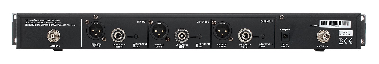 Anschlüsse auf der Rückseite vom Empfänger des LD Systems U508 HHC2