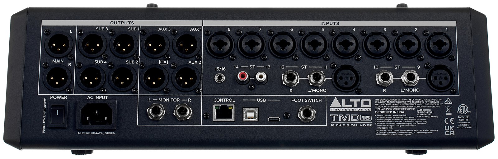 Rückseite des Alto TMD 16 mit Anschlüssen