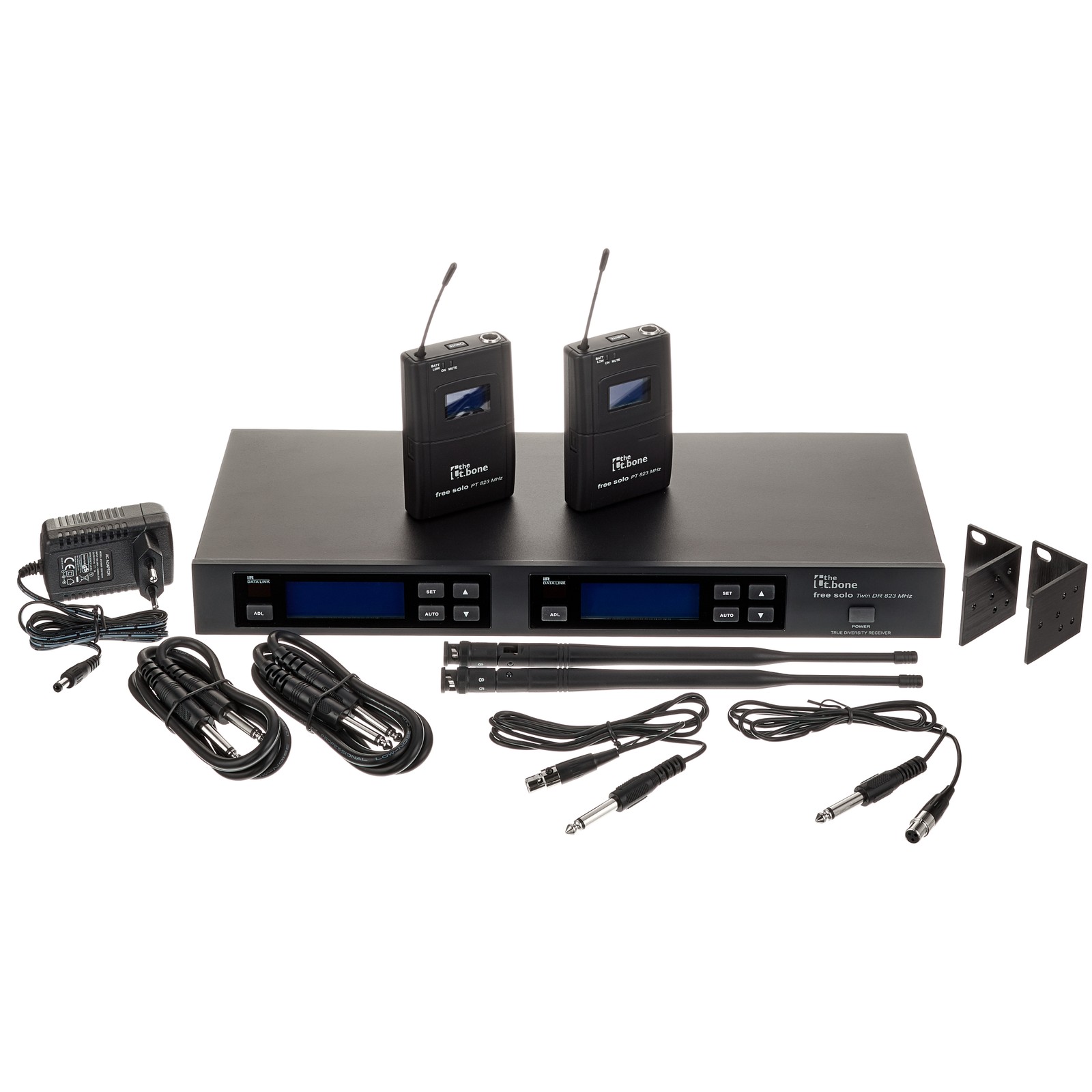 the t.bone free solo Twin PT 823 MHz 2-kanal UHF Funksystem mit Zubehör
