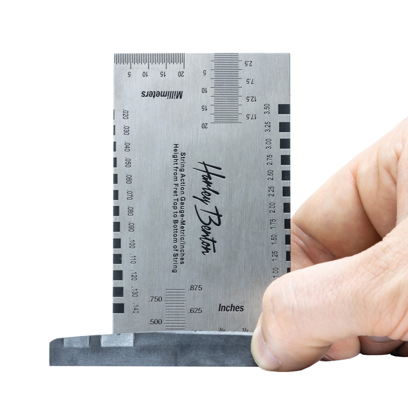 Saddle height being measured using a Harley Benton Parts String Action Gauge