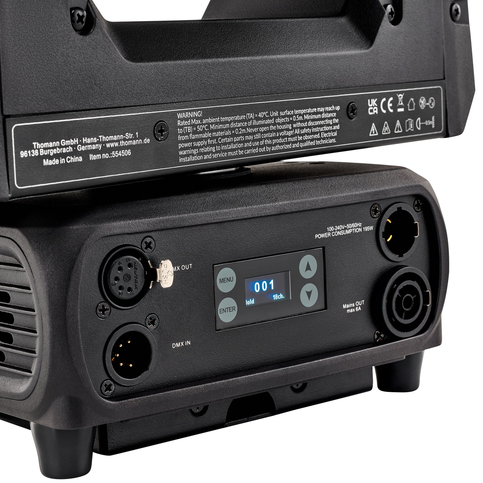 Ignition Gawan 200 LED Beam Moving Head - Rückseite mit Bedienelementen