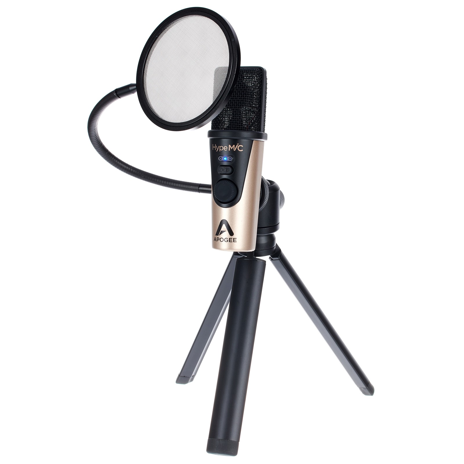 Apogee HypeMiC mit Pop-Filter auf Desktop Tripod