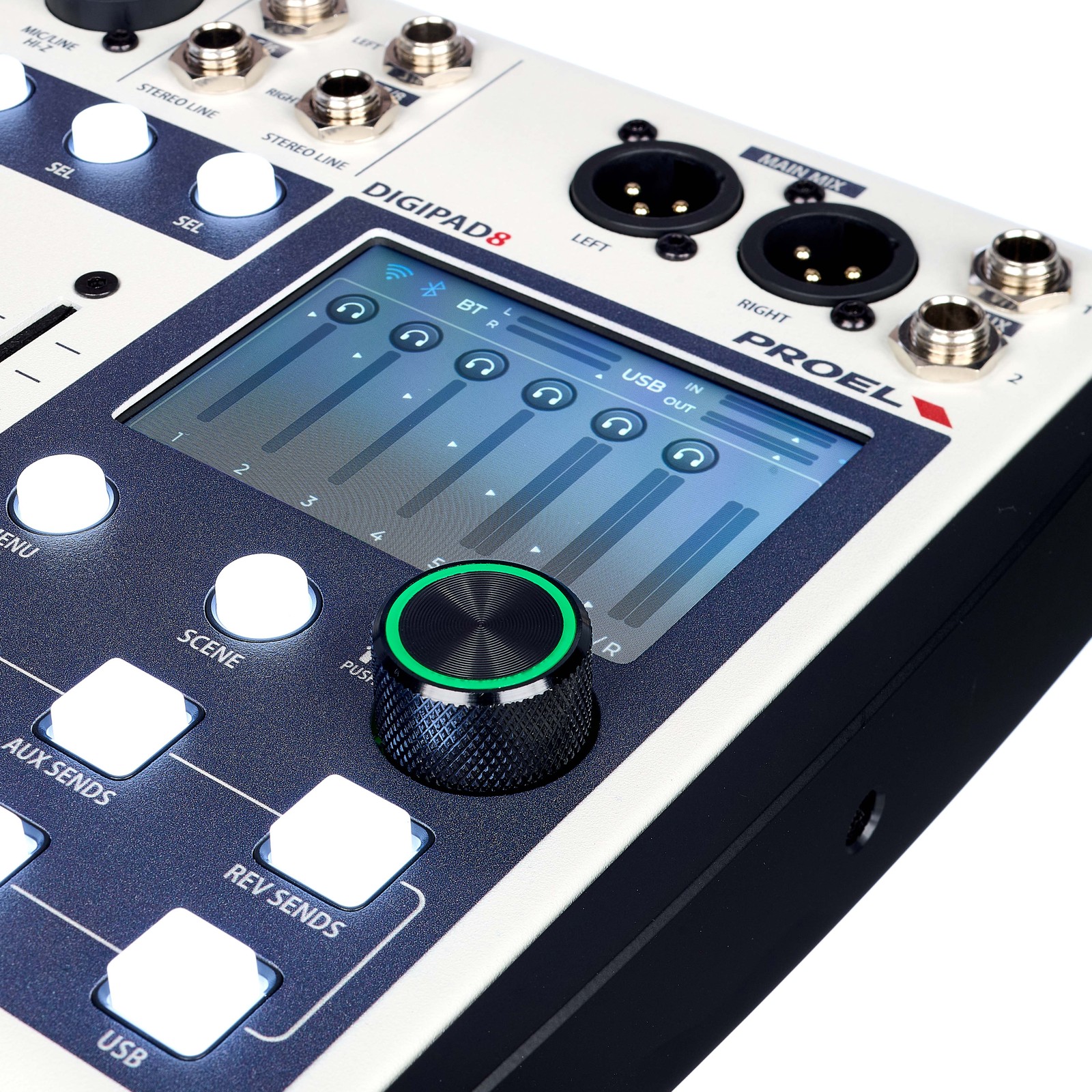Display und Oberseite des Proel Digipad 8 Digitalmixers