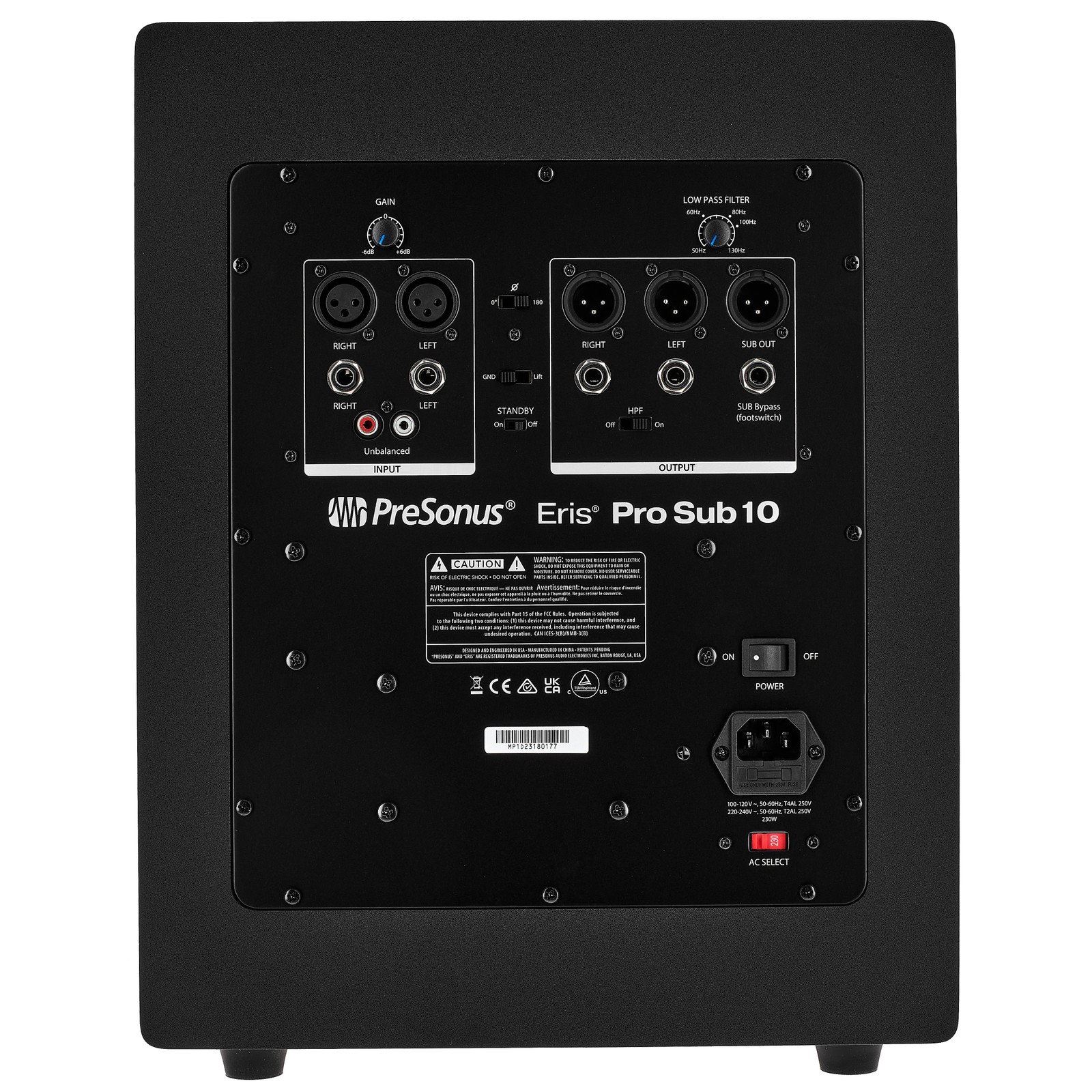 Presonus Pro Sub 10 Rückseite mit Anschlüssen