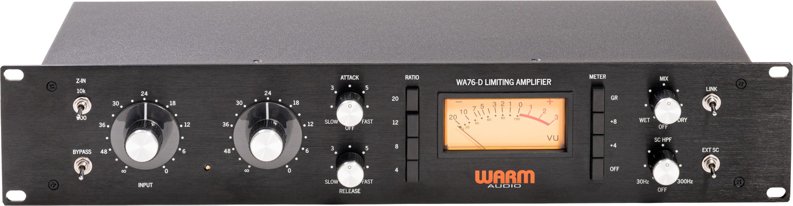 Vorderansicht des Warm Audio WA76-D FET-Kompressors