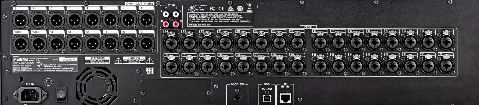 Vista pannello dei connettori sul retro dello Yamaha TF-5
