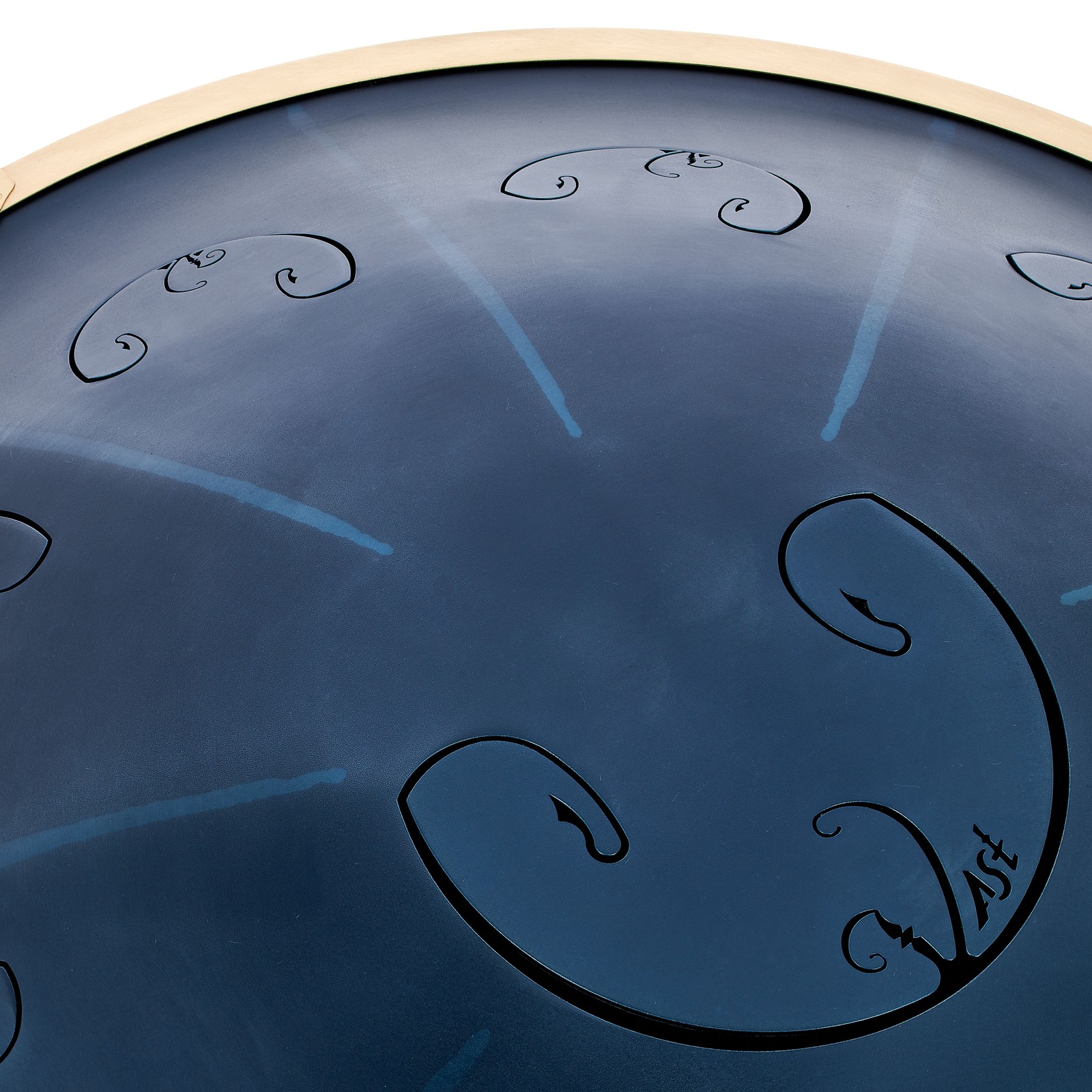 Detailansicht der RAV Labs Vast B/H Golden Arcadia 2 Zungentrommel in Handpan-Optik 