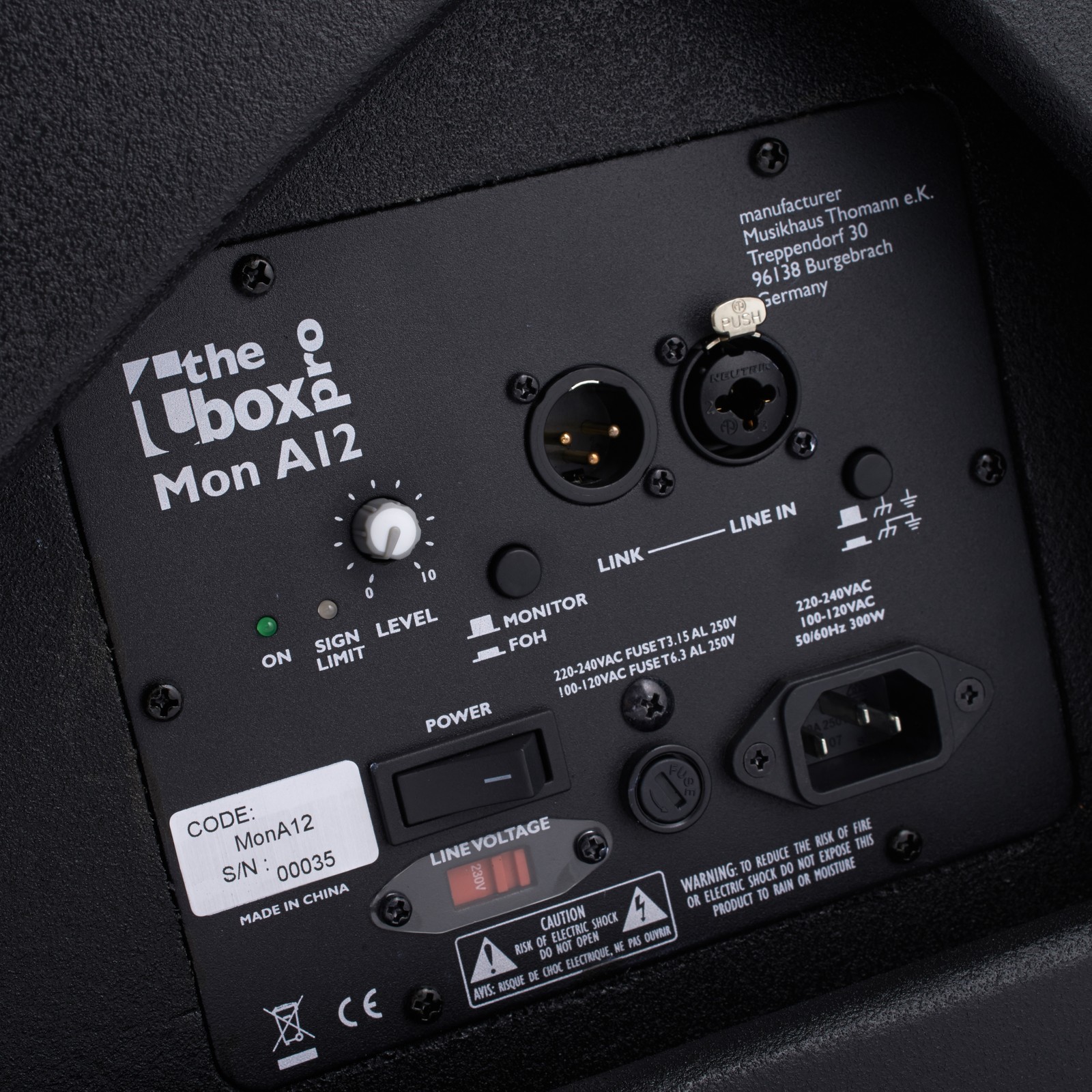 Rückseite des aktiven Bühnenmonitors, the box pro Mon A12