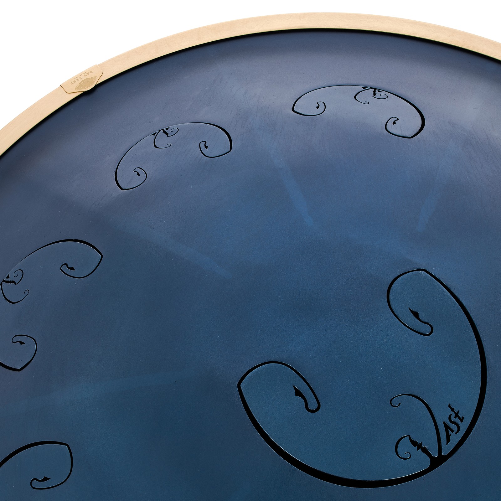 Closeup of the RAV Labs Vast D Major Tongue Drum in Handpan Look