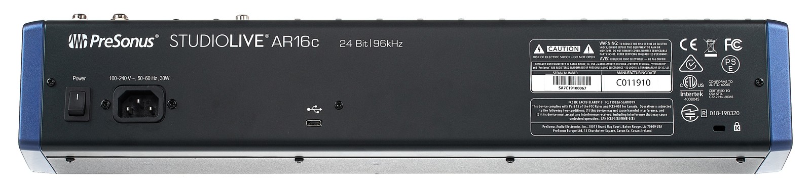 Presonus StudioLive AR16c Audio Interface, rear view