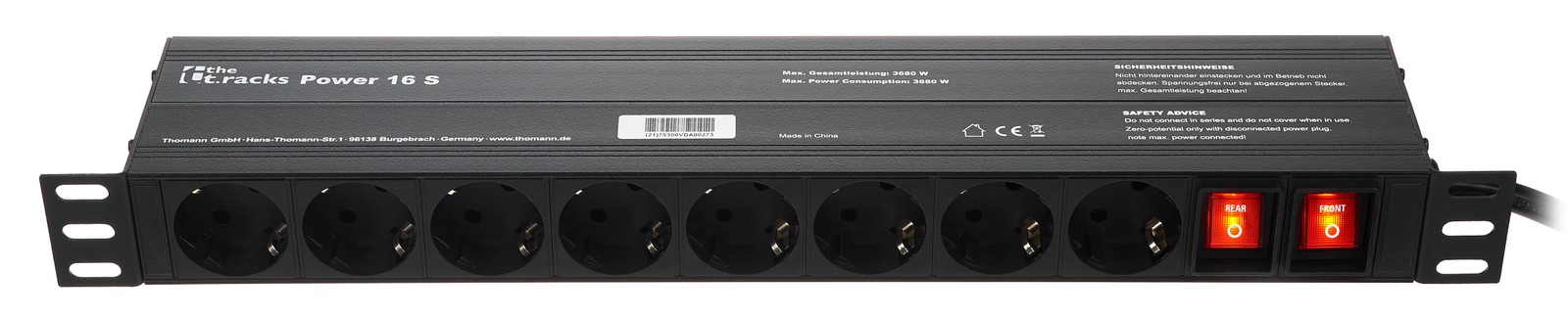 the t.racks Power 16 S 19" Steckdosenleiste