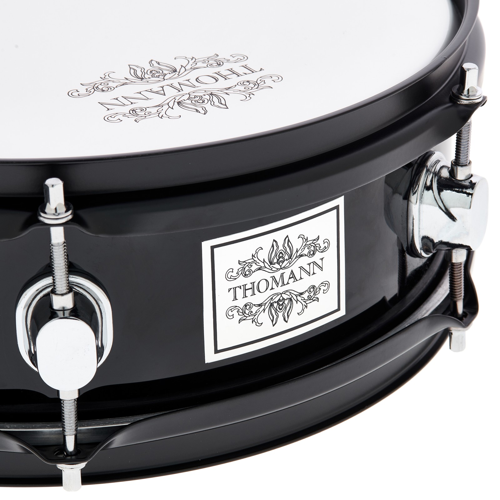 Thomann SD1204BL Marching Snare mit Badge und schwarzen Spannreifen