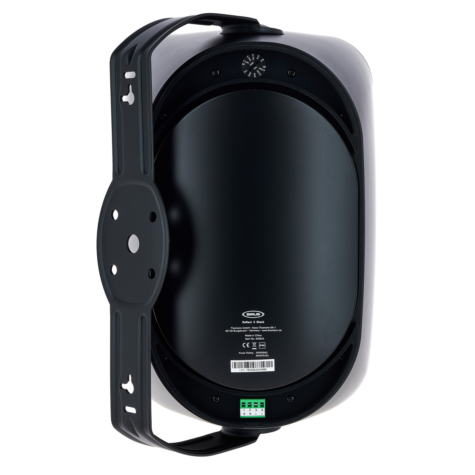 Rückseite des Sirus Reflect 8" Installationslautsprecher in Schwarz