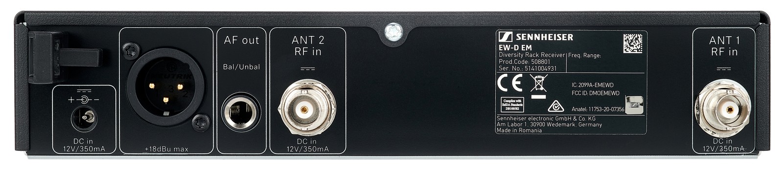 Rückseite mit Anschlüssen des Empfängers vom Sennheiser ew-D CI1 U1/5 Wireless System