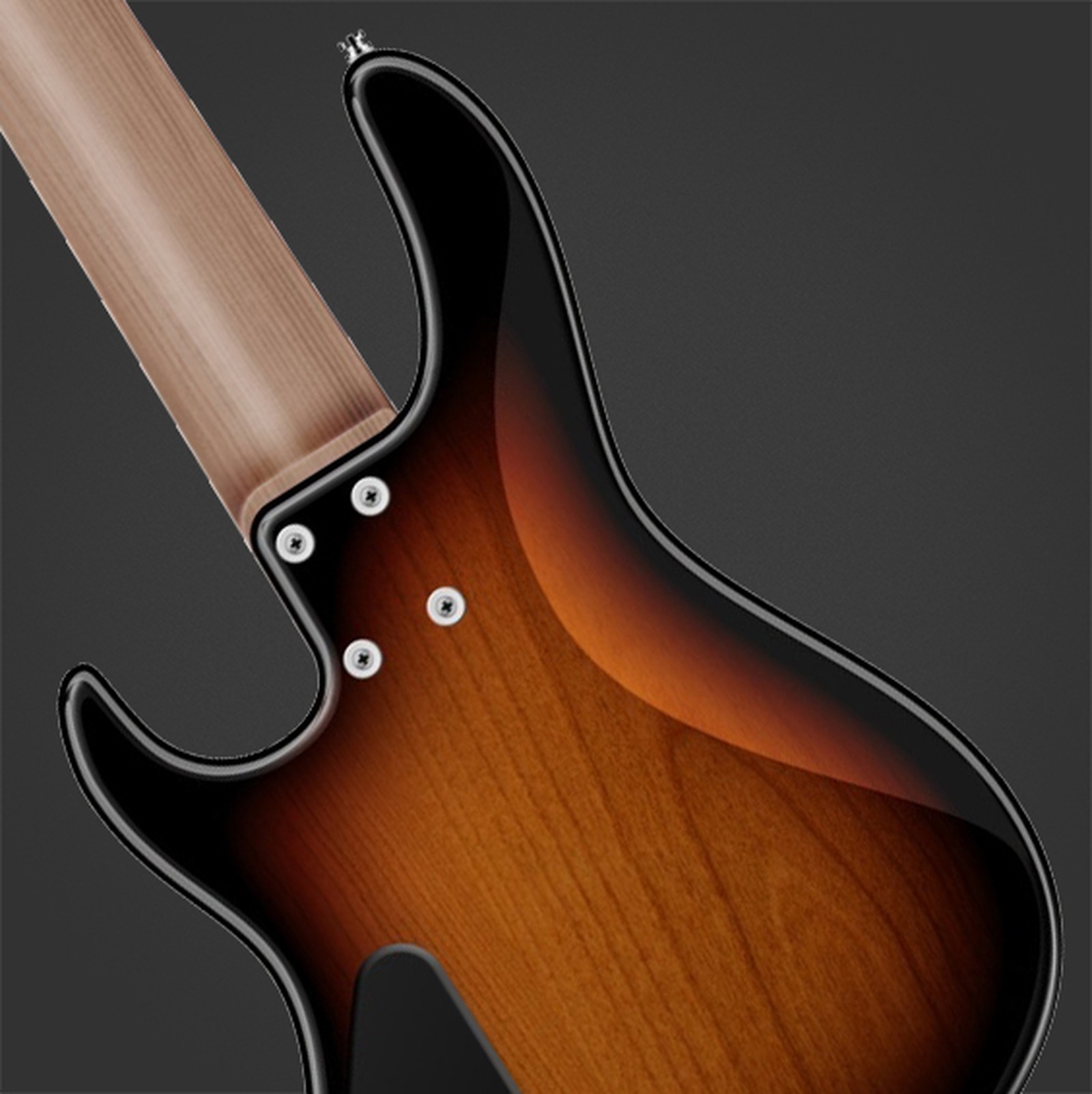 Rear view, Sadowsky MetroExpress 24 Modern 5 Morado Tobacco Sunburst, five-string bass guitar