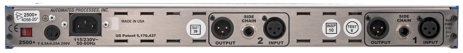 Rückseite des API Audio 2500+ Kompressors mit Anschlüssen