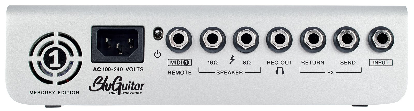 Conexiones en el panel posterior del BluGuitar Amp1 Mercury Edition