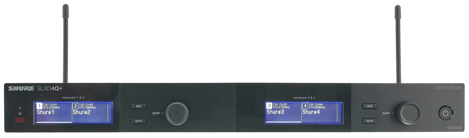 Vorderansicht des Shure SLXD4QDAN+E S50 Vierkanal-Empfängers