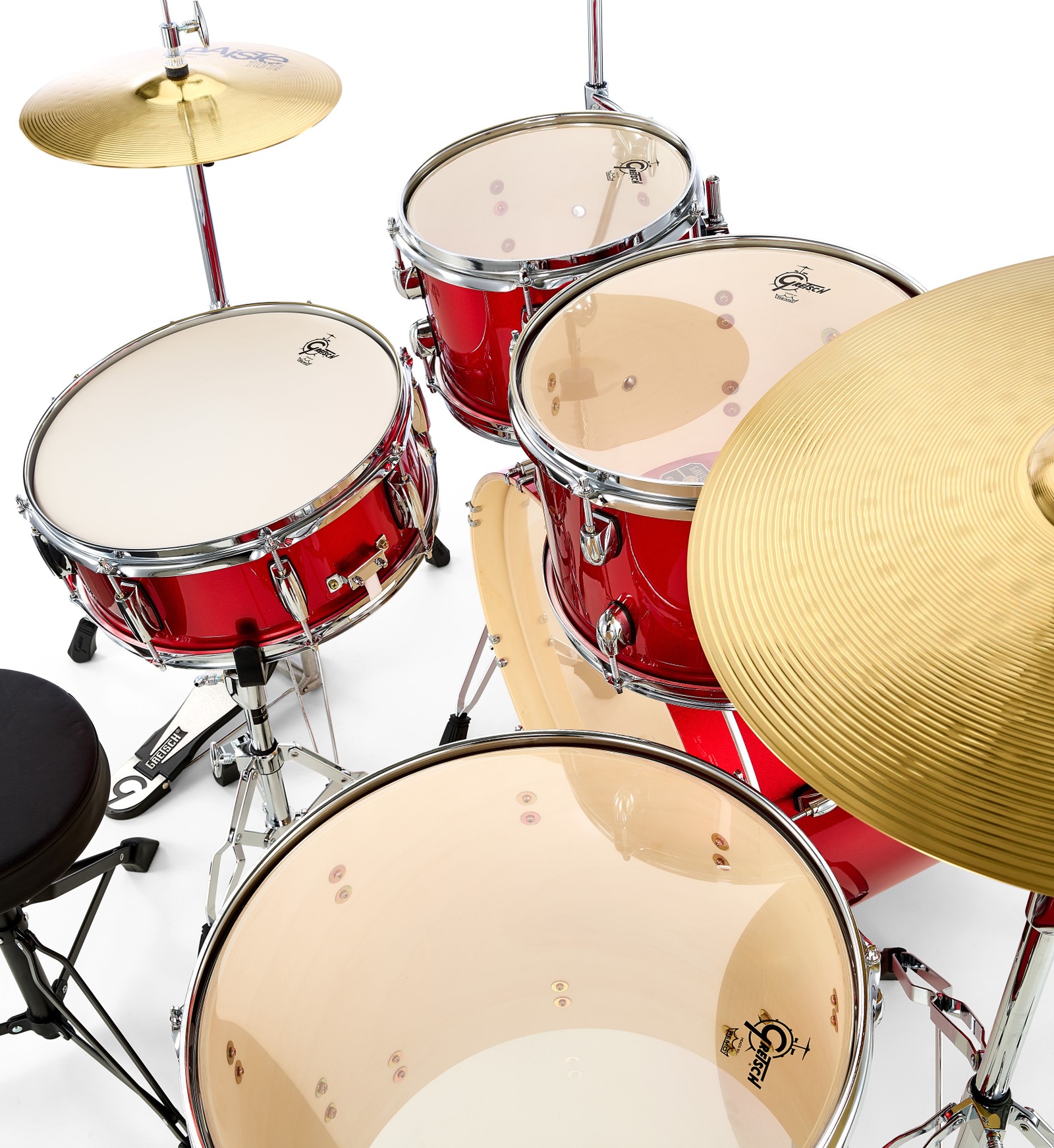 Hi-Hat und Toms des Gretsch Energy Standard Wine Red Drumsets