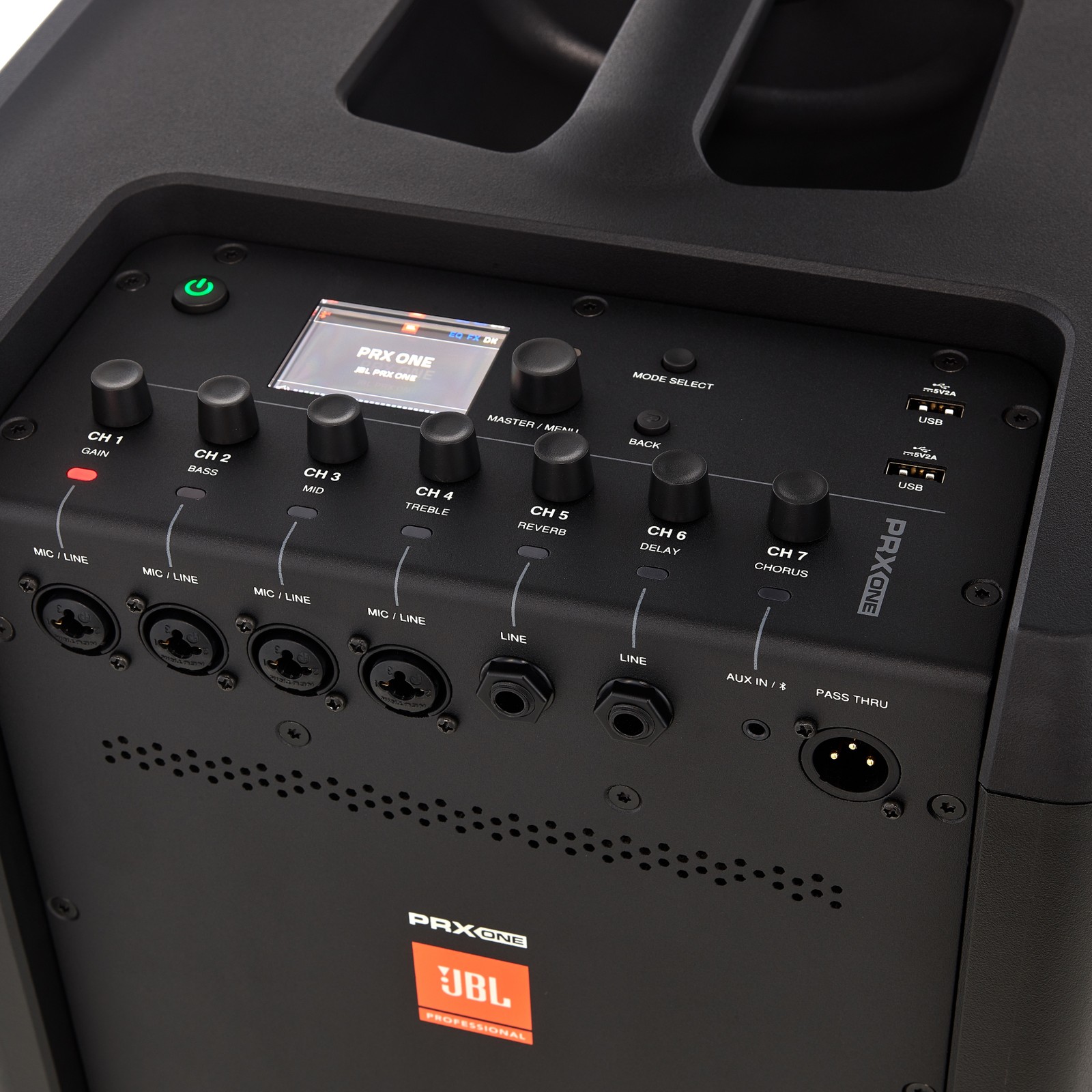 JBL PRX One Bedienfeld mit Display und Anschlüssen