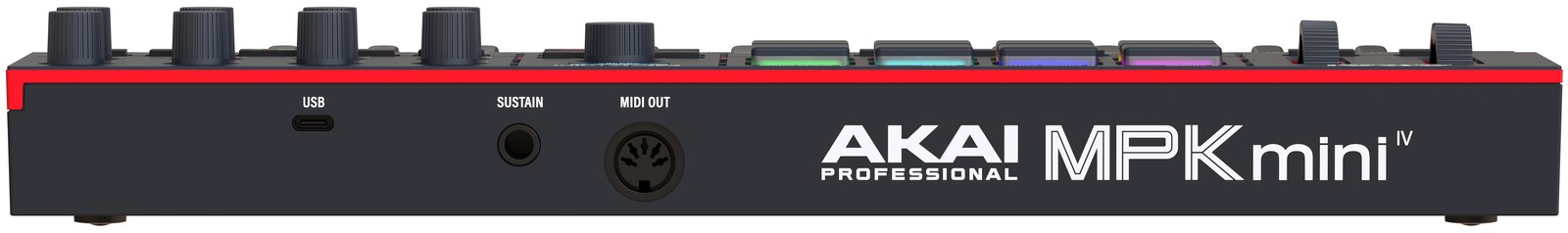 Rückseite des AKAI Professional MPK Mini IV Black mit Anschlüssen