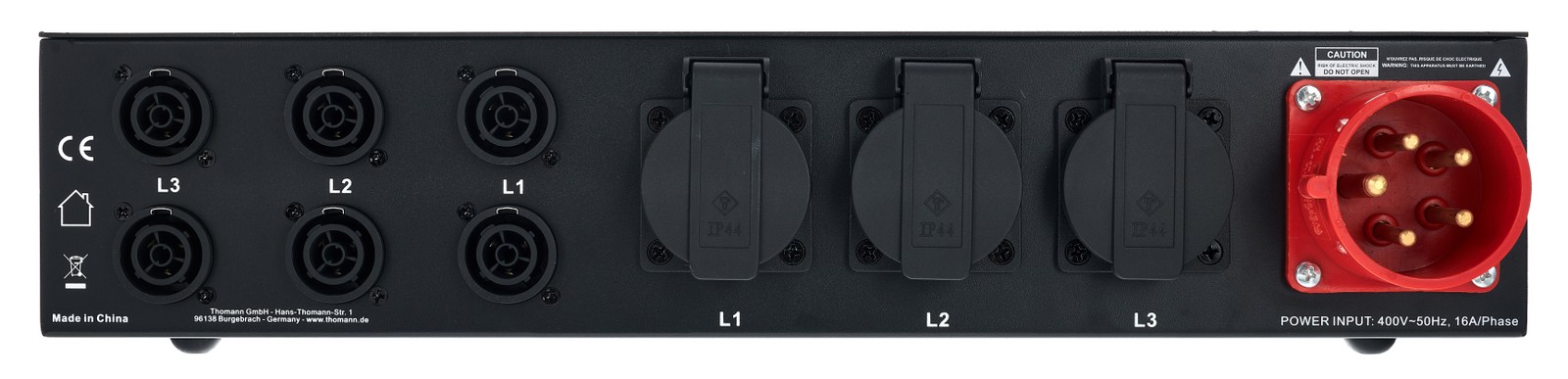 Rückseite des Stromverteiler 16 A, Botex PSA 16PT3-TR1