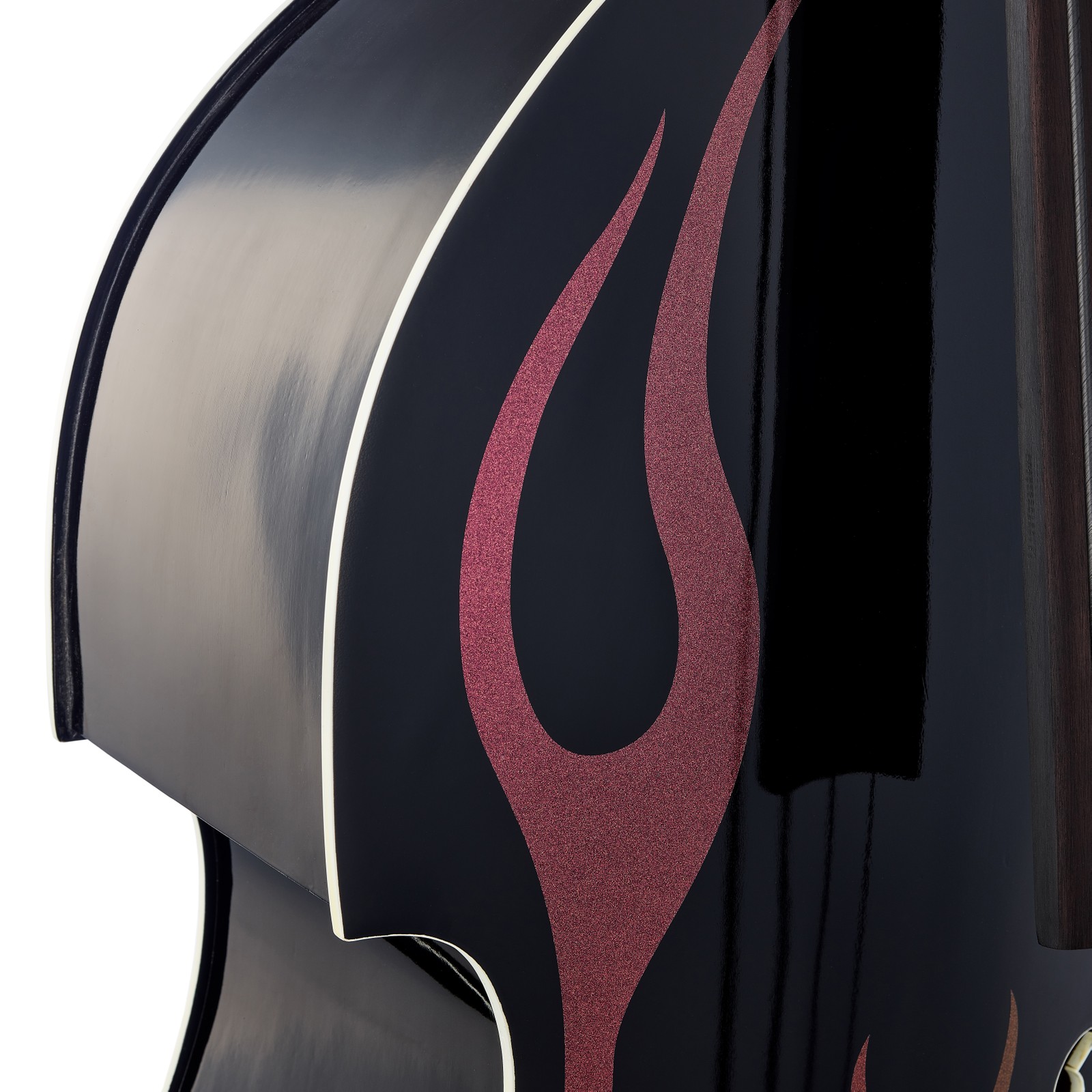 Closeup of the Thomann Rockabilly Sparkle Flames R/P Double Bass